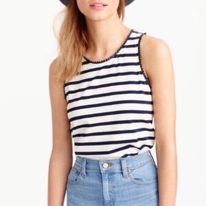 J CREW Striped Tank with Faux Leather Scalloped Trim - F3616 - Sz S
